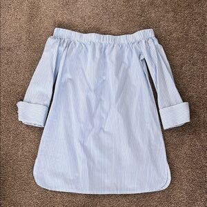 Blue Striped Off-Shoulder Dress